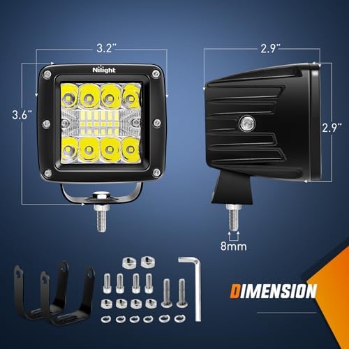 Nilight LED Pod Lights with Yellow Black Covers 2 PCS 3 Inch Cube 42 W