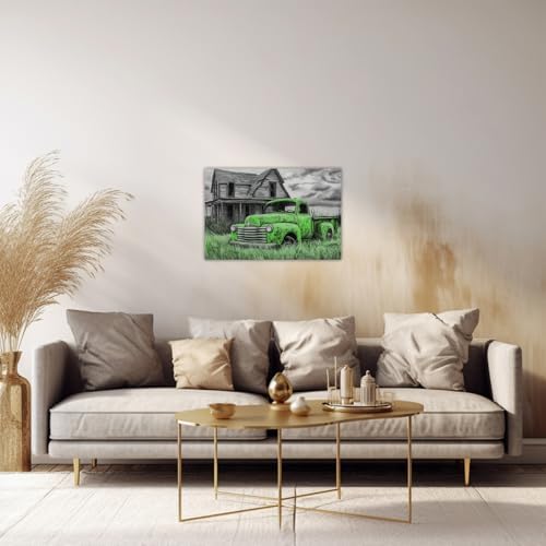 AWPANERAR Rustic Farmhouse Wall Decor Old Truck Canvas Print Car Painting Vintage Truck Poster Living Room Decor Frame (Green, (20.00" x 30.00")) - Image 5