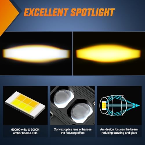 Nilight Motorcycle Driving Lights 2.5 inch White Amber Spot Beam Fog Light LED Pods IP67 Waterproof Auxiliary Offroad Lighting for Motorbike Dirt Bike e-Bike Scooter Snowmobile ATV UTV SUV Truck