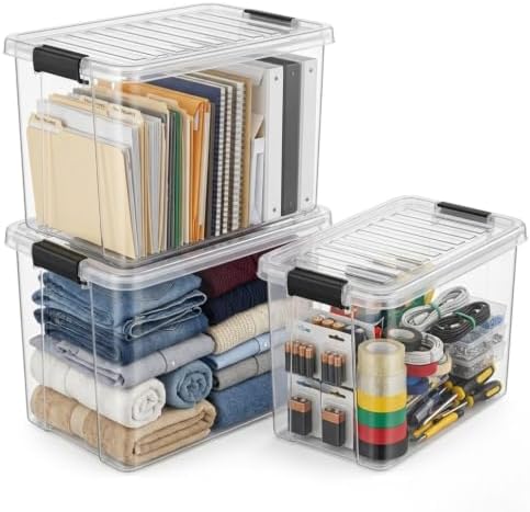 Superio 26.5 Quart Clear Plastic Storage Boxes with Lids, Stackable Organizer Containers, BPA-Free Storage Bins for Home, Office, School & Dorm, 4 Pack by Superio