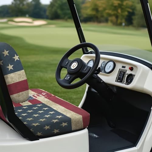 Yewatlles American Flag 250th Golf Cart Seat Covers Kit, Fit for Club Car Precedent Ordinary Front Seat Cushion, Golf Cart Polyester Seat Cover