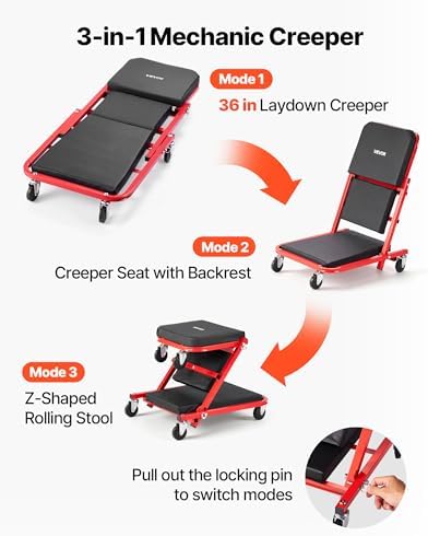 VEVOR 36 in 3-in-1 Folding Mechanic Creeper, Z-Creeper Garage Roller, 340 lbs Under Car Rolling Creeper with 6 Swivel Casters, Padded Headrest, Lay Down or Sit for Auto Repair - Image 2