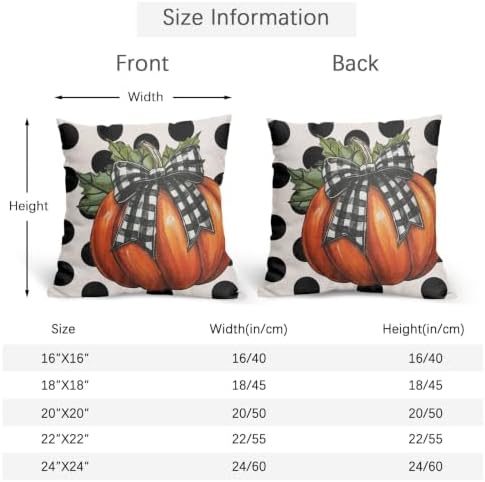 Fall Pumpkin Pillow Covers 22x22 Set of 2 Vintage Orange Buffalo Plaid Bow Polak Dot Outdoor Throw Pillows Covers Autumn Thanksgiving Decorative Farmhouse Cushion Case for Living Room Couch Sofa - Image 4