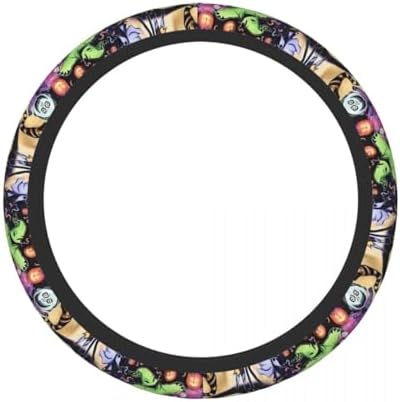 Halloween Jack and Sally Horror Nightmare Christmas Steering Wheel Cover for Women, Neoprene Anti-Slip Universal 15 inch Car Steering Wheel, Anime Car Accessories for Vehicle SUV (Xmas 2)