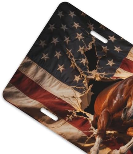 American Flag Horse Wild Cool Front License Plate 6x12 Inch