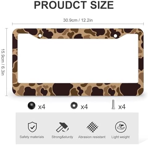 Duck Vintage Camouflage License Plate Frame-2 Pack Front Rear Aluminum Car Tag Holder License Plate Cover Accessories 2 Hole Fits Standard U.S. Vehicles 12.2 * 6.3in