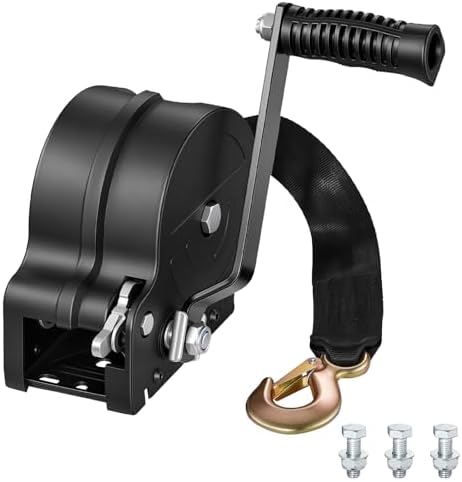 VEVOR Boat Winch, 1600 lbs Hand Winch, Heavy Duty Manual Rope Crank with 20ft Orange Polyester Strap, Portable Two-Way Ratchet, 2 Speed Switchable, Anti-Slip Handle Gear for Boat Trailer ATV Towing by VEVOR