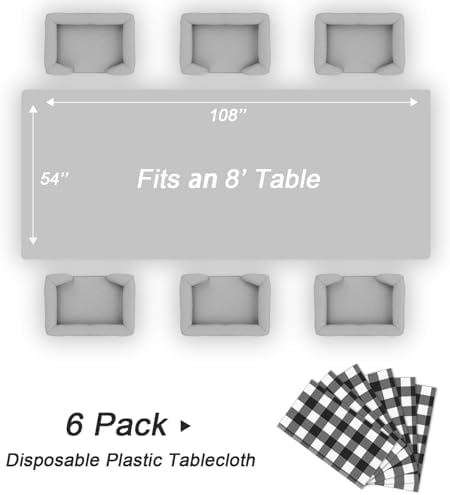 QIKSION 6 Pack Black Gingham Plastic Tablecloth, Picnic Table Cover - Image 5