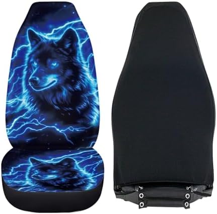 Cool Wolf Car Seat Covers 2 Pcs Stretch Polyester Fabric Cover Breathable Car Seat Cover Easy Installation Universal Size Fit for Most Cars SUVs