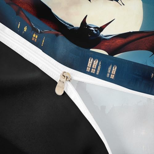 Feelyou Halloween Bedding Set Horror Dark Bats Bedding Duvet Cover Set for Boys Girls Trick or Treat Decor Comforter Cover Set Scary Moon Castles Bedspread Cover Bedroom Quilt Cover 3Pcs Full Size - Image 6