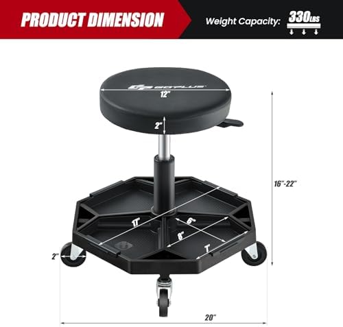 Goplus Mechanic Stool with Wheels, Magnetic Tool Tray, 330LBS Capacity - Image 3