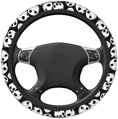 Halloween Jack and Sally Horror Nightmare Christmas Steering Wheel Cover for Women, Neoprene Anti-Slip Universal 15 inch Car Steering Wheel, Anime Car Accessories for Vehicle SUV (Xmas 4)