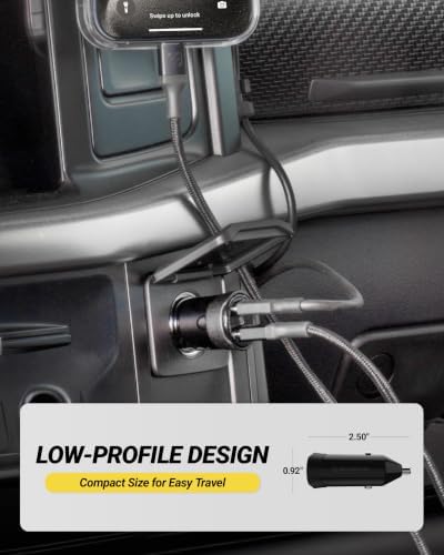 Scosche CPDCC40M PowerVolt 40W Certified Dual Port USB-C Car Charger, Flush Cigarette Lighter Adapter, Fast Charging Car Plug for 12V Power Outlet Compatible with iPhone, Galaxy and All USB-C Devices
