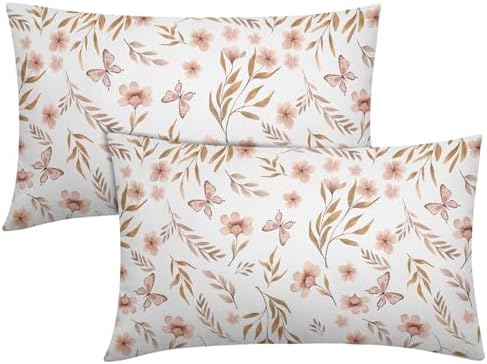 Spring Pink Floral Pillow Covers 12x20 Set of 2 Flower Leaf Throw Pillow Covers Pillowcase Linen Decoration Farmhouse Soft Decorative Butterfly Vintage Cushion Case Couch for Indoor Outdoor Home Decor by Unknown