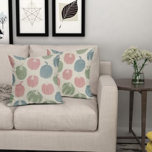 Pink Blue Green Pumpkin Fall Pillow Covers 20x20 Set of 2 Autumn Harvest Print Thanksgiving Decorative Throw Pillows Outdoor Farmhouse Cushion Case Seasonal Decor for Couch Sofa Bed - Image 7