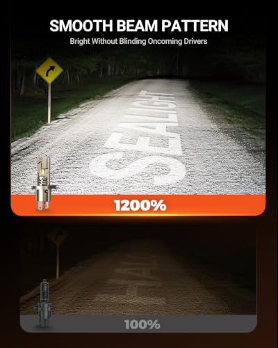 SEALIGHT H4/9003 LED Bulbs 12X Super Bright, 70,000LM Output with 6500K White, 9003/H4 Driving Lights IP68 Waterproof, Plug-N-Play, Pack of 2