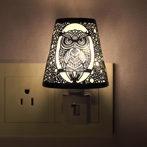 Owl Night Light Plug In, Metal Wall Light, Warm White, Manual On/Off Switch by Niqelva
