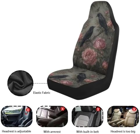 Talayituse Vintage Raven Butterfly Print Car Seat Cover for Front Seats, Stretchy Soft Vehicles Seat Cover Universal Fit High Back Car Interior Accessories for SUV Van Sedan