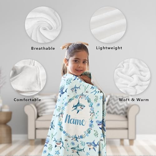 Personalized Shark Pattern Blanket Gifts for Girls Boys Women - Super Soft Cozy Warm Throw Sheet for Couch Bed Sofa Office Decor All Season 50"x60" for Teens - Image 6