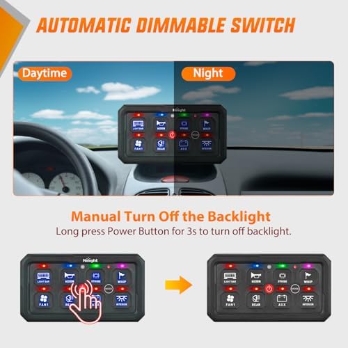 Nilight 8 Gang Switch Panel Blue 12V 24V Circuit Control System 4-Mode