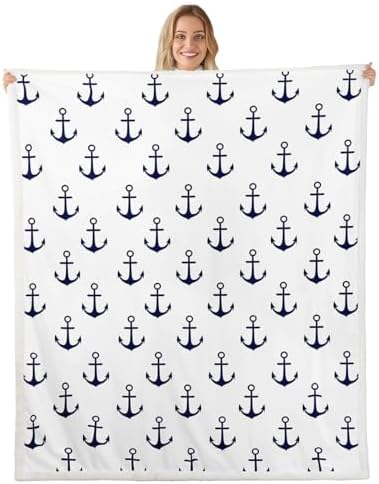 Castle Fairy Nautical Anchor Throw Blanket Arrow Ocean Navigation Fleece Flannel Blankets Kids Boys Girls Room Decor Anchors Bed Blankets for Bed Sofa Couch Black White Plush Blanket Twin 60"x80" by CastleFairy