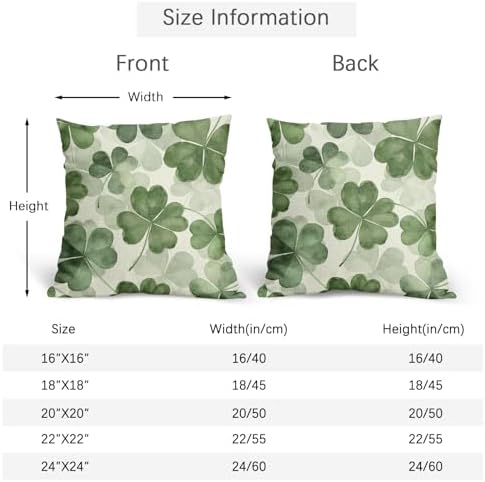 St Patricks Day Pillow Covers 18x18 Set of 2 Shamrock Throw Pillow Covers Rustic Spring Pillowcase Linen Decoration Farmhouse Soft Decorative Green Cushion Case Couch for Indoor Outdoor Home Decor - Image 4