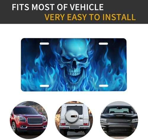 Blue Fire Skull Front License Plate 6" * 12" for Women