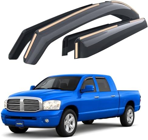 Goodyear Shatterproof in-Channel Window Deflectors for Dodge RAM 2002-2008 MegaCab, Rain Guards, Window Visors for Cars, Vent Deflector, Car Accessories, 4 pcs - GY008047