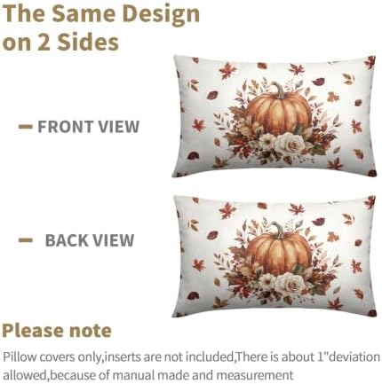 Fall Pumpkin Lumbar Pillow Covers 12x20 Set of 2 Burnt Orange Maple Leaves Floral Outdoor Throw Pillows Covers Thanksgiving Rustic Decorative Farmhouse Cushion Case for Room Couch Sofa - Image 6