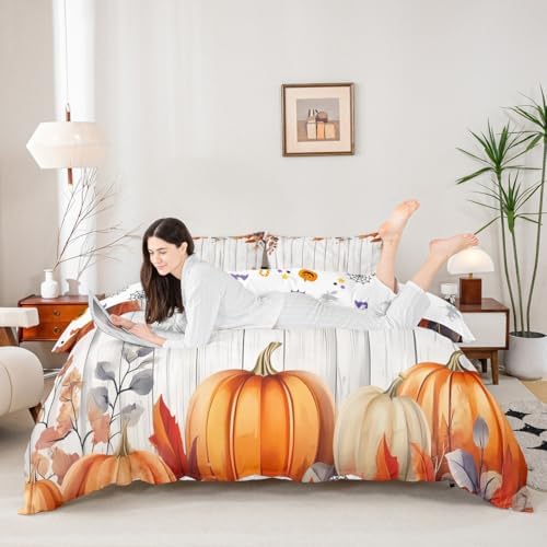 Erosebridal Fall Pumpkin Harvest Comforter Cover, Thanksgiving Day Duvet Cover Queen Maple Autumn Leaves Bedding Set for Kids Teens Adult, Country Barn Door Bedspread Cover Rustic Farmhouse Decor - Image 3