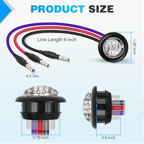 Nilight 3/4 Inch Dual Color Marker Light Red Brake Purple Clearance Lights