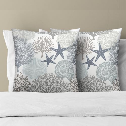 Sweetshow Ocean Coral Pillow Covers 24x24 Inch Nautical Coastal Throw Pillows Set of 2 Beach Seashell Starfish Pillow Case Soft Cotton Square Cushion Covers for Home Couch Sofa Patio Bedroom, Brown - Image 3