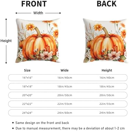 KiuLoam Fall Orange Pumpkin Pillow Covers 18x18 Inch Set of 2, Floral Autumn Thanksgiving Print Decorative Throw Pillows, Rustic Farmhouse Outdoor Cushion Covers for Living Room Sofa Couch Bedroom - Image 6