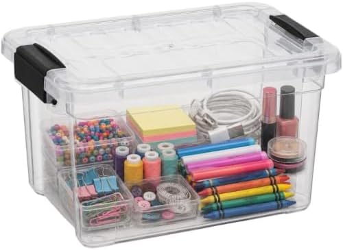 Superio 1.4 Quart Mini Clear Plastic Storage Container with Lid, Stackable Small Organizer Box for Crayons, Art Supplies, Beads, Sewing, Stationery & Food Storage, 24 Pack by Superio