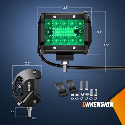 Nilight 2 PCS 4 Inch 60 W LED Light Pods Green Spot Flood Combo Beam