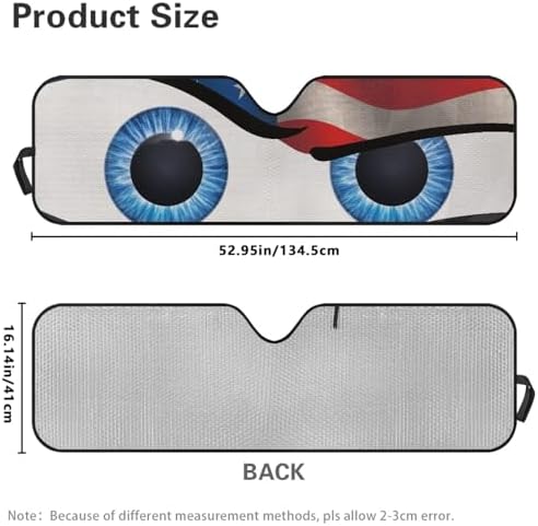 Renewold Funny Eyes Car Windshield Sunshade Car Front Window Sun Shade for Jeep Wrangler JK JKU JL JLU 1997-2023 2 & 4 Door Jeep Gladiator Auto Sun Visor Shield Decor Cover Keep Cool American Flag