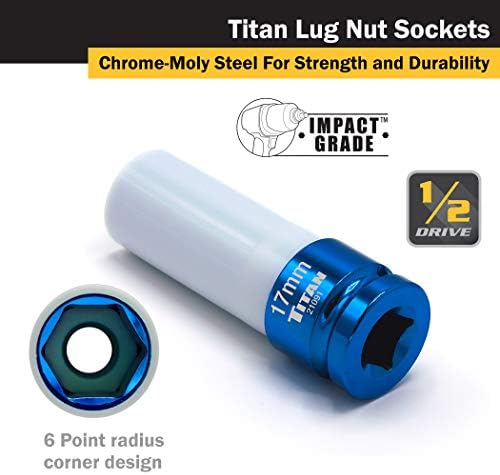 Titan 21183 3-Piece 1/2-Inch Drive Non-marring Impact Deep Lug Nut Socket Set, Includes 17mm, 19mm, and 21mm - Image 5