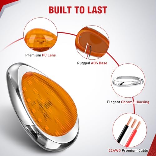 Nilight 6" Amber Teardrop Side Marker Light,18 LED Turn Signal