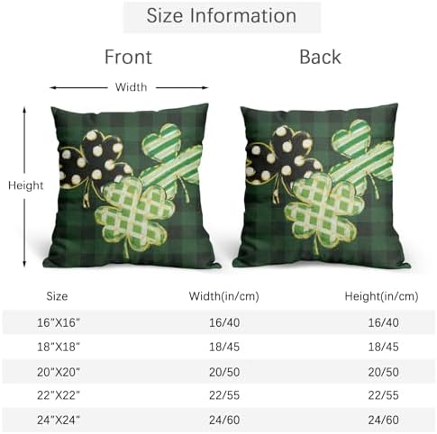 St Patricks Day Pillow Covers 22x22 Set of 2 Shamrock Clover Dark Green Throw Pillow Covers Spring Pillowcase Linen Farmhouse Decorative Buffalo Plaid Cushion Case Couch for Indoor Home Decor - Image 4