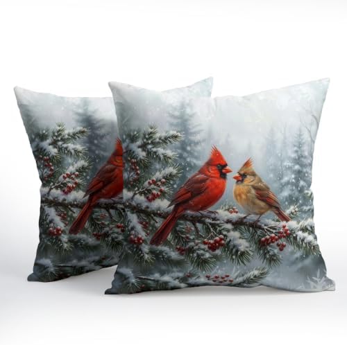 Winter Red Cardinal Bird Pillow Covers 22x22 Set of 2 Highly Absorbent - Image 7