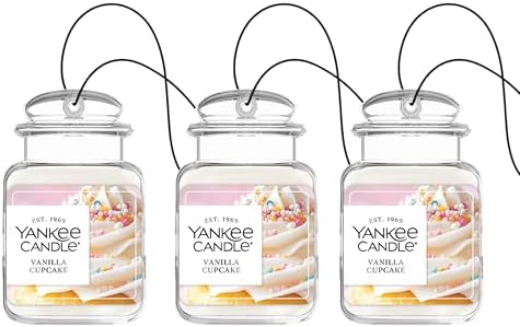 Yankee Candle Car Jar Ultimate Air Freshener, Hanging Car Freshener, Long Lasting Car Fragrance, Vanilla Cupcake (Pack of 3)