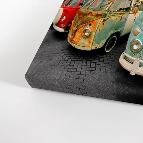 Smile Art Design Decorative Canvas Print Vintage Van Bus Art Modern Wall Decor Artwork Wrapped Wood Stretcher Bars -%100 Handmade in the USA - Ready to Hang 19x28 - Image 3