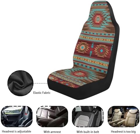 Navajo Red Car Seat Cover Front Seats Only,Aztec Seat Cover for Full Back and Seat Soft Saddle Blanket Cushion Cover Universal Fit for SUV Truck Sedan