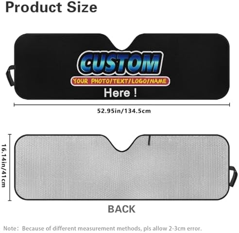 Renewold Custom Personalized Windshield Sun Shade, Add Your Own Photo Foldable Car Front Window Sunshade, Suitable for Jeep Wrangler Gladiator, Customized Sun Visor Block UV Rays Keeps Vehicle Cool
