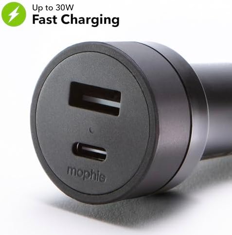 Mophie 42W Dual USB-C + USB-A Car Charger, Universal AUX Compatibility