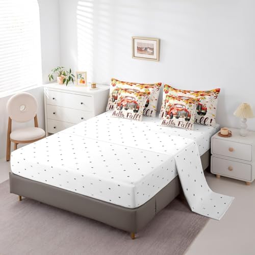 Erosebridal Pumpkin Truck Bed in A Bag with Sheets Thanksgiving Harvest Full Comforter Set 7 Piece,Country Watercolor Maple Leaves Bedding Set for Kids Adults,Rustic Farmhouse Bed Set - Image 4