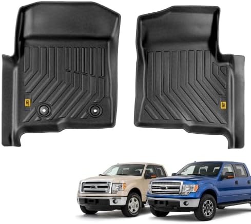 CAT® JustFit™ 3D Custom Fit Front Floor Mats for Ford F-150 Crew Cab 2010-2014, Heavy Duty Rubber Floor Liners Laser Measured, Ford F150 Accessories