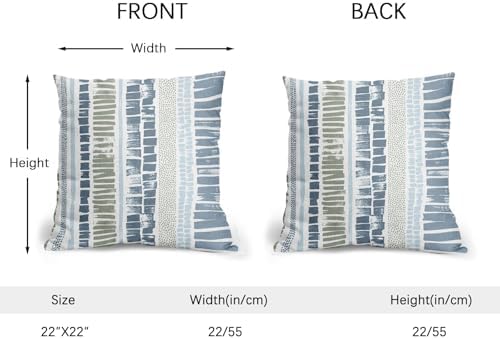 Blue Green Pillow Covers 22x22 Set of 2 Boho Striped Dots Print Pattern Decorative Outdoor Zipper Pillowcases Rustic Decoration Farmhouse Linen Throw Cushion Cover Decor for Home Couch Sofa Bed - Image 4