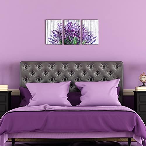 Lavender Wall Decor Purple Wall Art Rustic Farmhouse Flowers Canvas Prints Rural Floral Pictures for Bathroom Nature Botanical Paintings Artwork Dining Room Kitchen Home Decorations 16x24” 3 Pcs/Set - Image 3