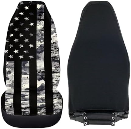 Gray US Flag Front Car Seat Cover 2 Pcs Patriotic Car Seat Covers for Front Seats Removable Automotive Accessories Easy Installation Universal Fit for Cars SUVs and Sedans